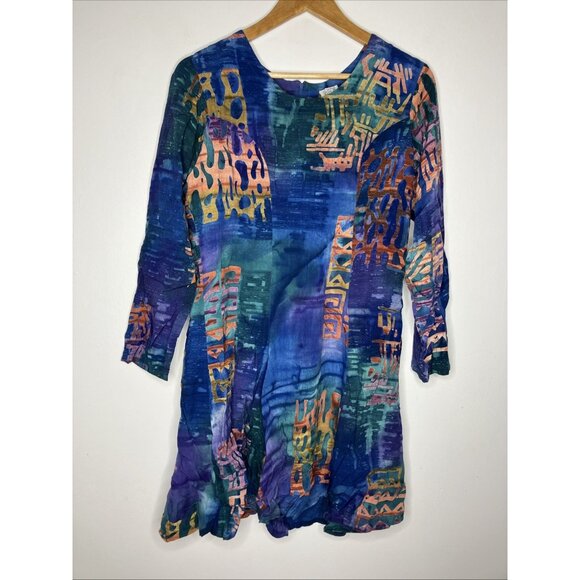 Vtg 90's Jest For Fun batik Long Sleeve Dress Hippie Boho Women's Small - Picture 1 of 10